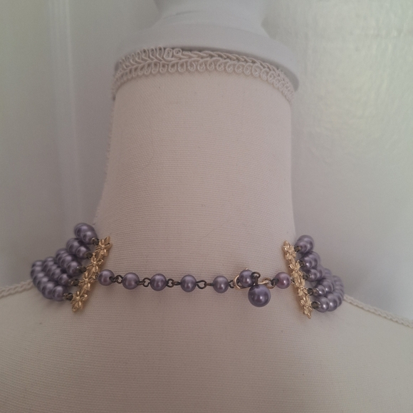 Japan 5-strand Statement MCM Necklace Purple Pearl Beads Glass AB Rare Color - Picture 5 of 8